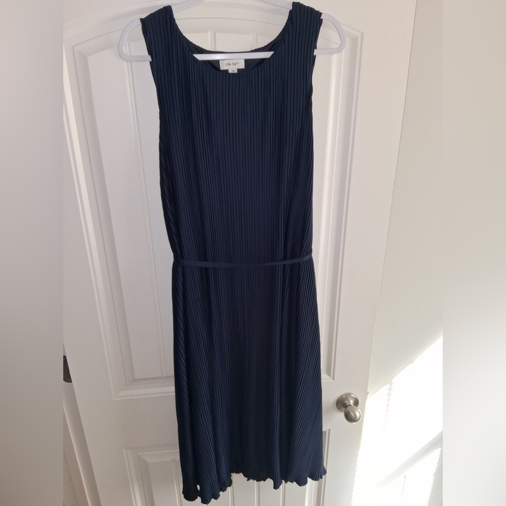 On 34th Navy Pleated Midi Dress